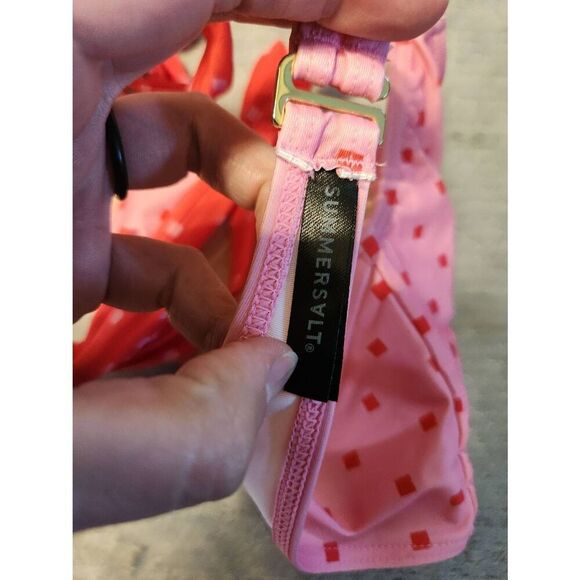 Summersalt The Tie Marina Bikini Top - Square Dot in Flamingo & Hibiscus Size: 8 - Picture 3 of 4